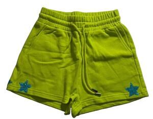 Queen of Sparkles Girls Youth Large Neon Green Sweat Shorts Blue Sequin Stars